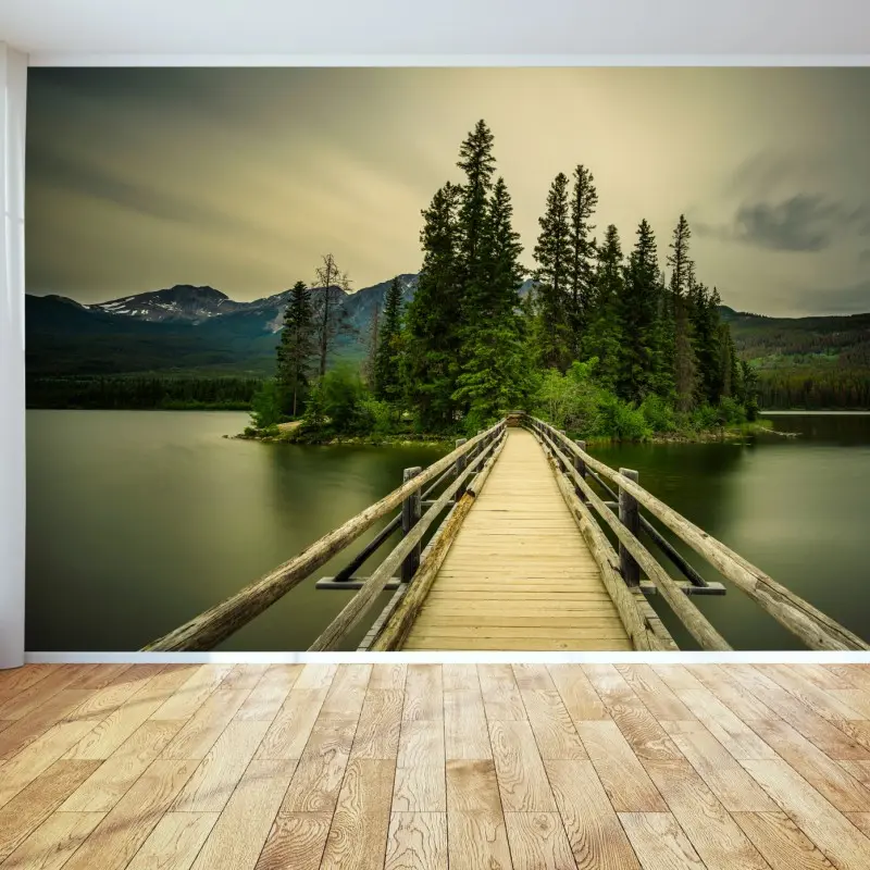 Fototapete abendlicher weg zur Pyramid Island, Jasper National Park