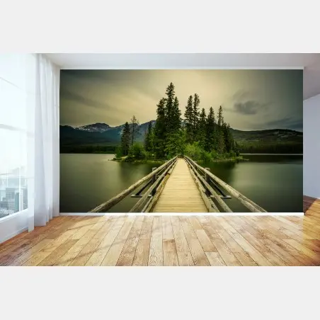 Fototapete abendlicher weg zur Pyramid Island, Jasper National Park – Pixers®