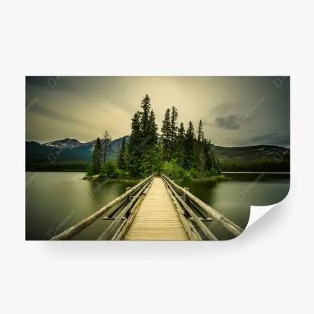 Fototapete abendlicher weg zur Pyramid Island, Jasper National Park – Pixers®