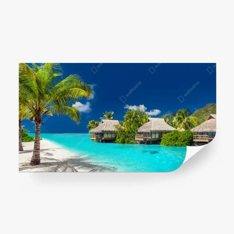 Fototapete tropische bungalows über dem wasser am türkisblauen meer