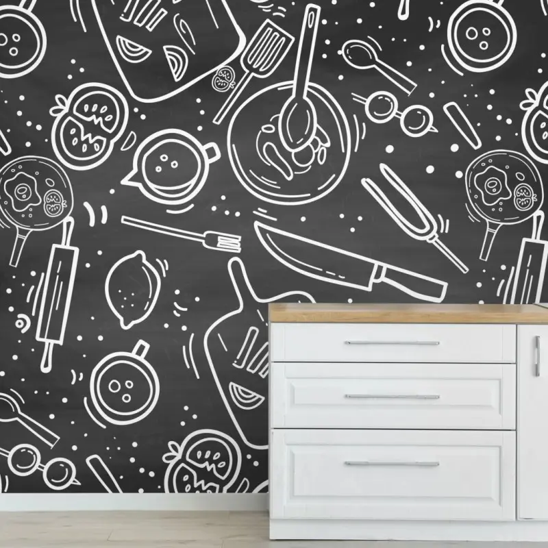 Fototapete küchen tafel-doodle-muster