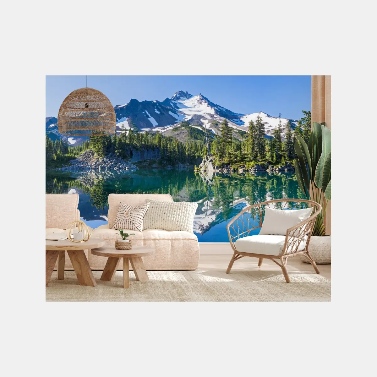 Fototapete ruhiger bergsee mit spiegelndem bergpanorama – Pixers®