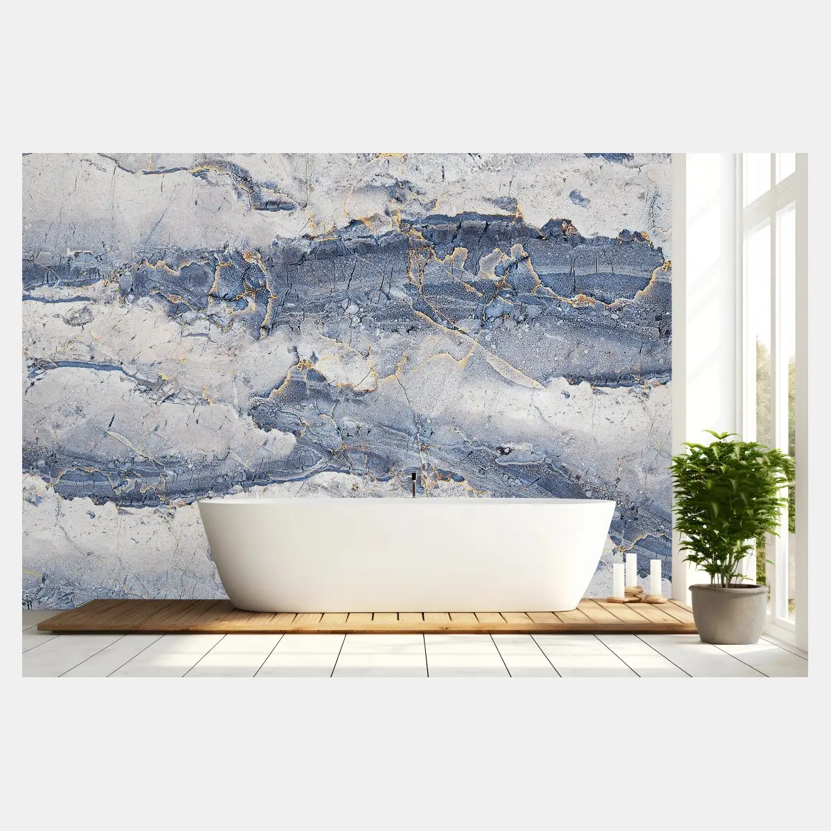 Fototapete blauer marmor mit goldenen adern – Pixers®