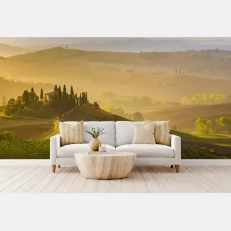 Fototapete nebliger morgen über Val d'Orcia – Pixers®
