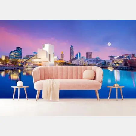 Fototapete stadtskyline von Cleveland bei dämmerung – Pixers®