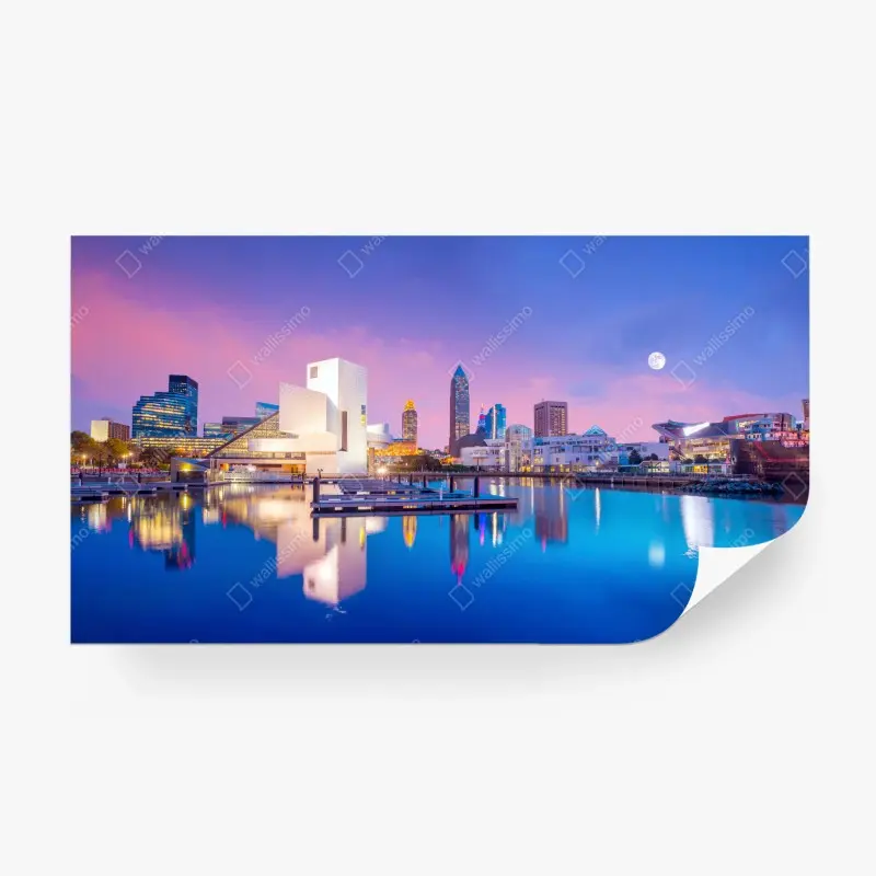 Fototapete stadtskyline von Cleveland bei dämmerung