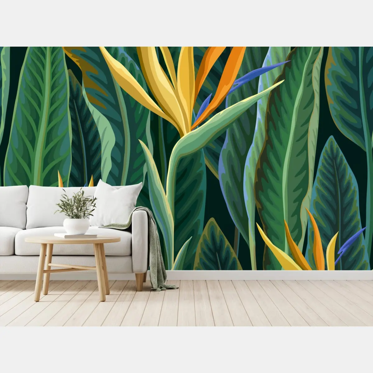 Fototapete tropische illustration mit strelitzie und üppigen blättern – Pixers®