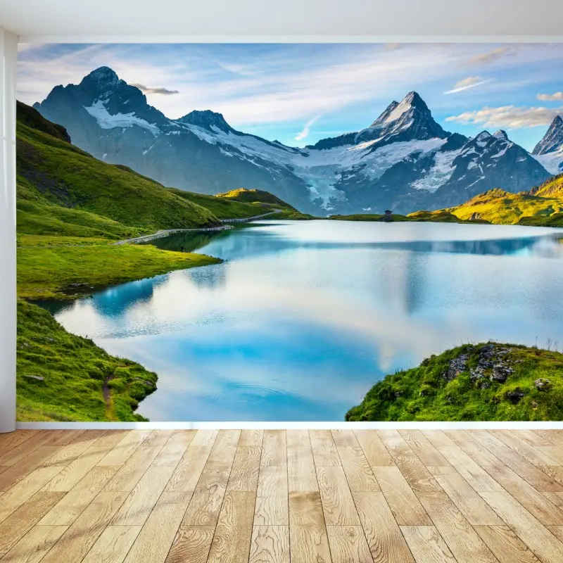 Fototapete ruhiger alpensee vor dem Wetterhorn, Schweiz