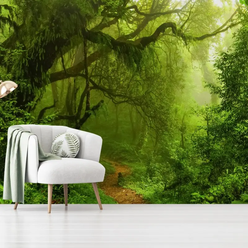 Fototapete üppiger grüner waldpfad