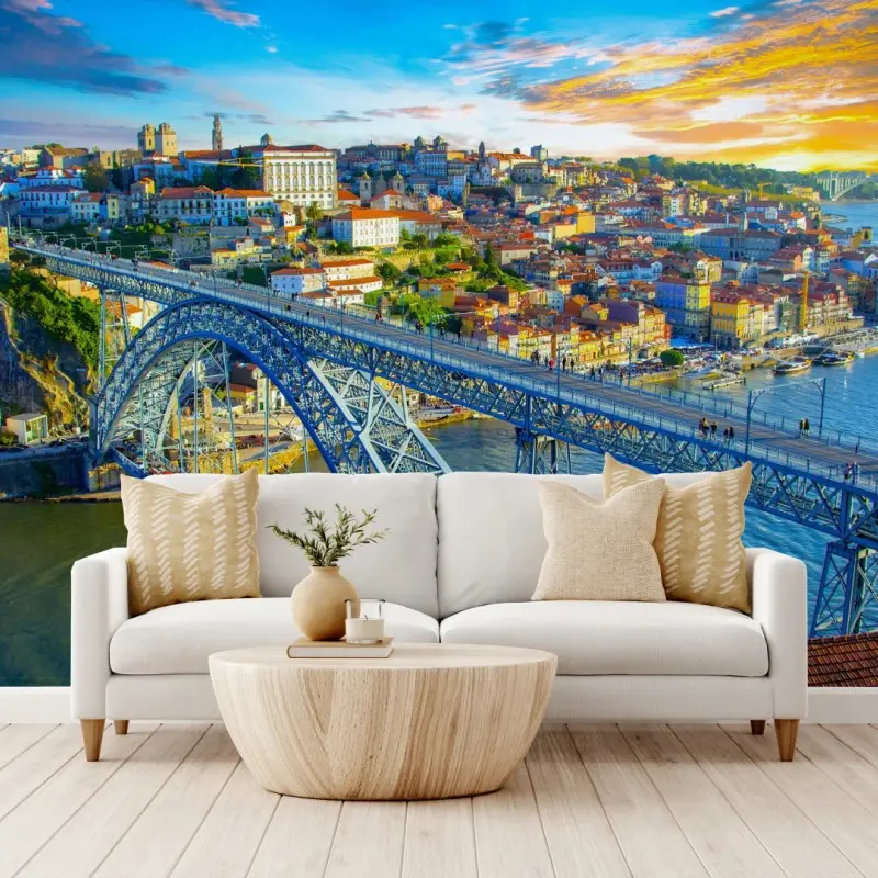 Fototapete sonnige Porto-stadtansicht mit brücke