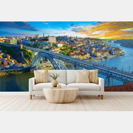 Fototapete sonnige Porto-stadtansicht mit brücke – Pixers®
