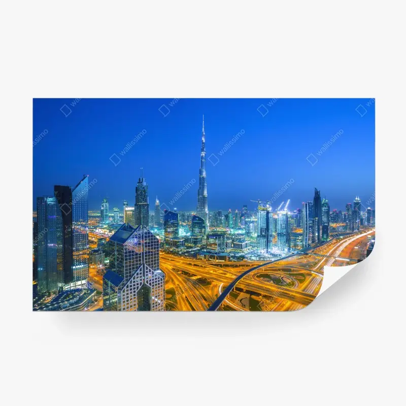 Fototapete Dubai skyline bei dämmerung