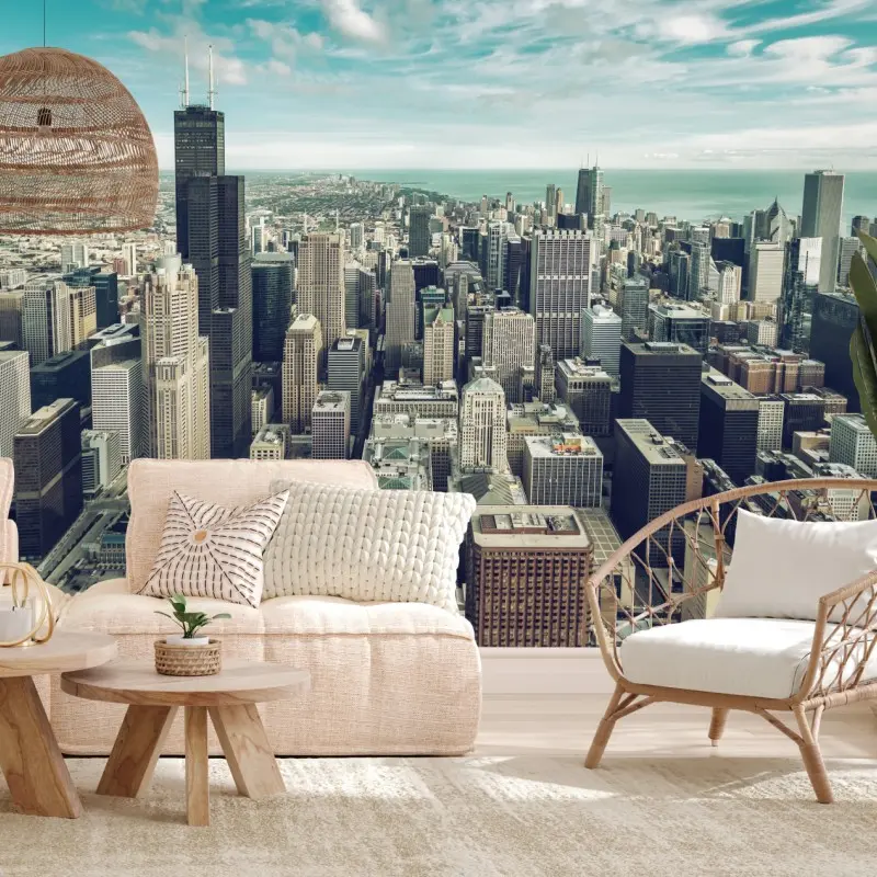 Fototapete Chicago luftaufnahme skyline in türkis vintage-tönen