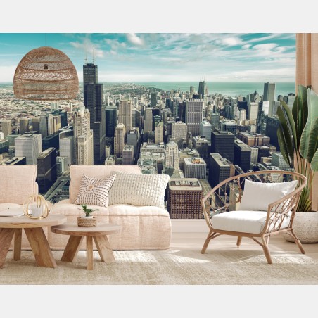 Fototapete Chicago luftaufnahme skyline in türkis vintage-tönen – Pixers®