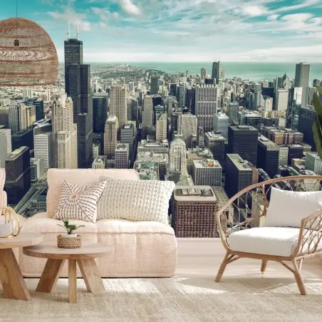 Fototapete Chicago luftaufnahme skyline in türkis vintage-tönen