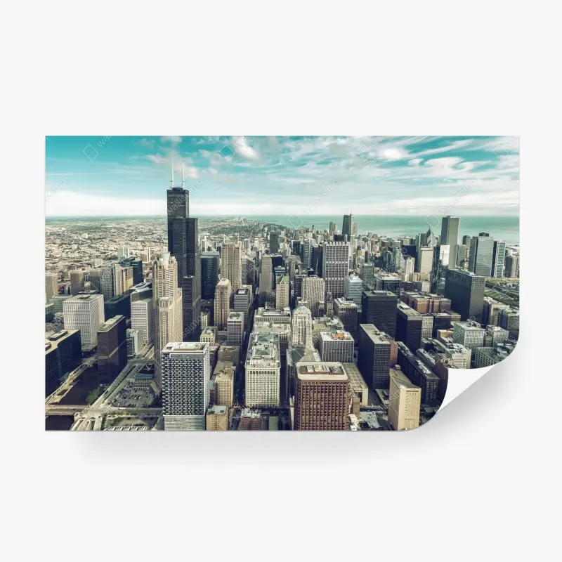 Fototapete Chicago luftaufnahme skyline in türkis vintage-tönen