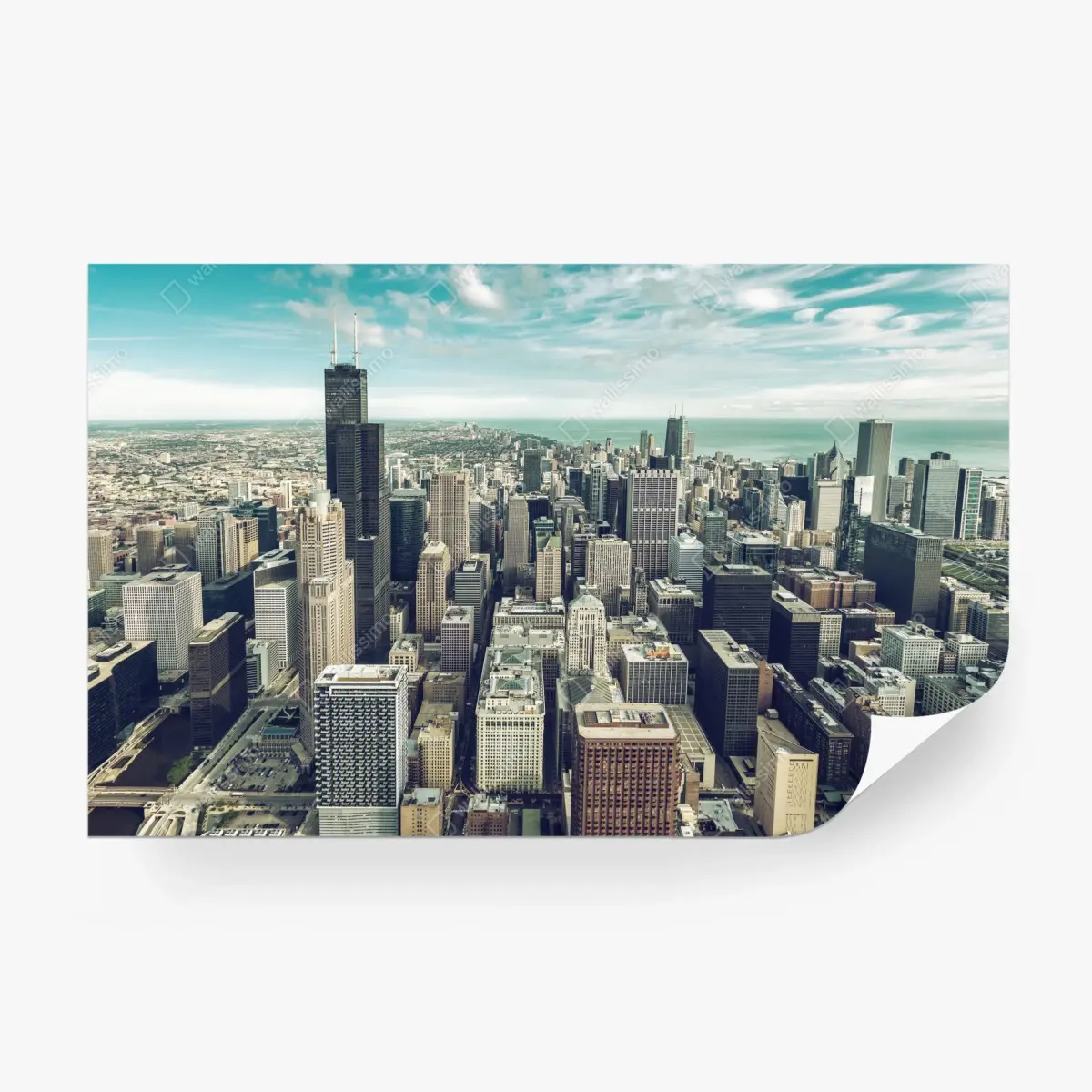 Fototapete Chicago luftaufnahme skyline in türkis vintage-tönen – Pixers®