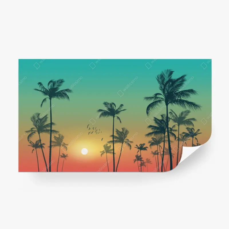 Fototapete tropischer sonnenuntergang mit palmensilhouetten