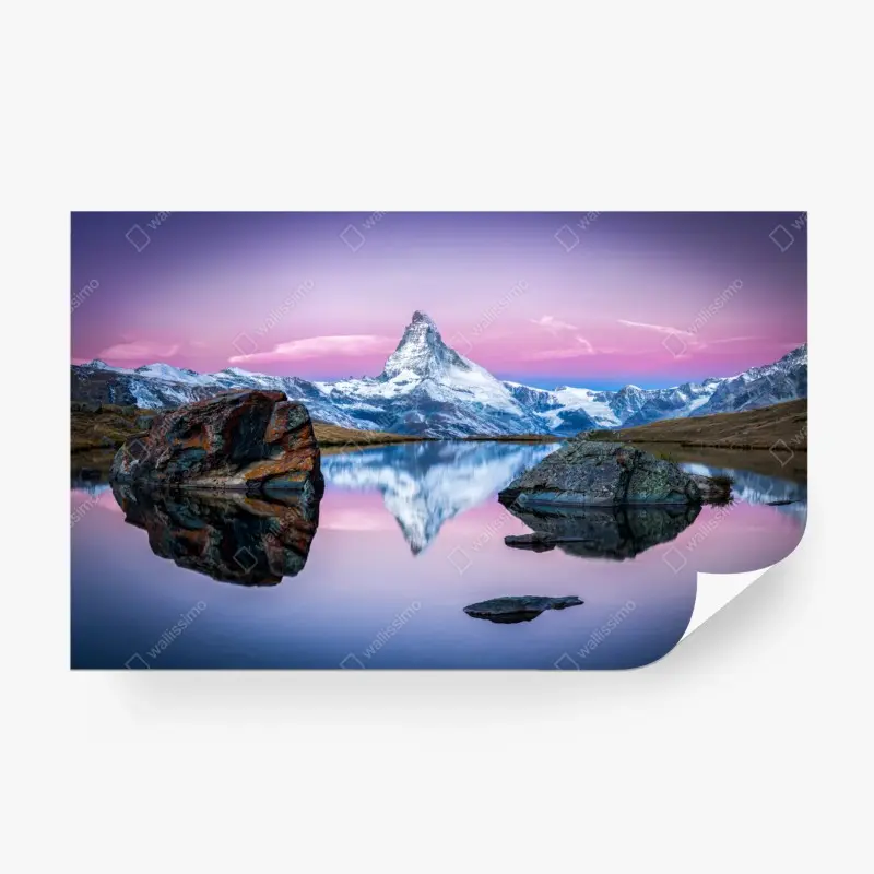 Fototapete majestätischer alpenberg gespiegelt im ruhigen see