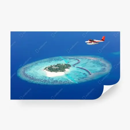 Fototapete tropische insel aus der luft mit wasserflugzeug – Pixers®