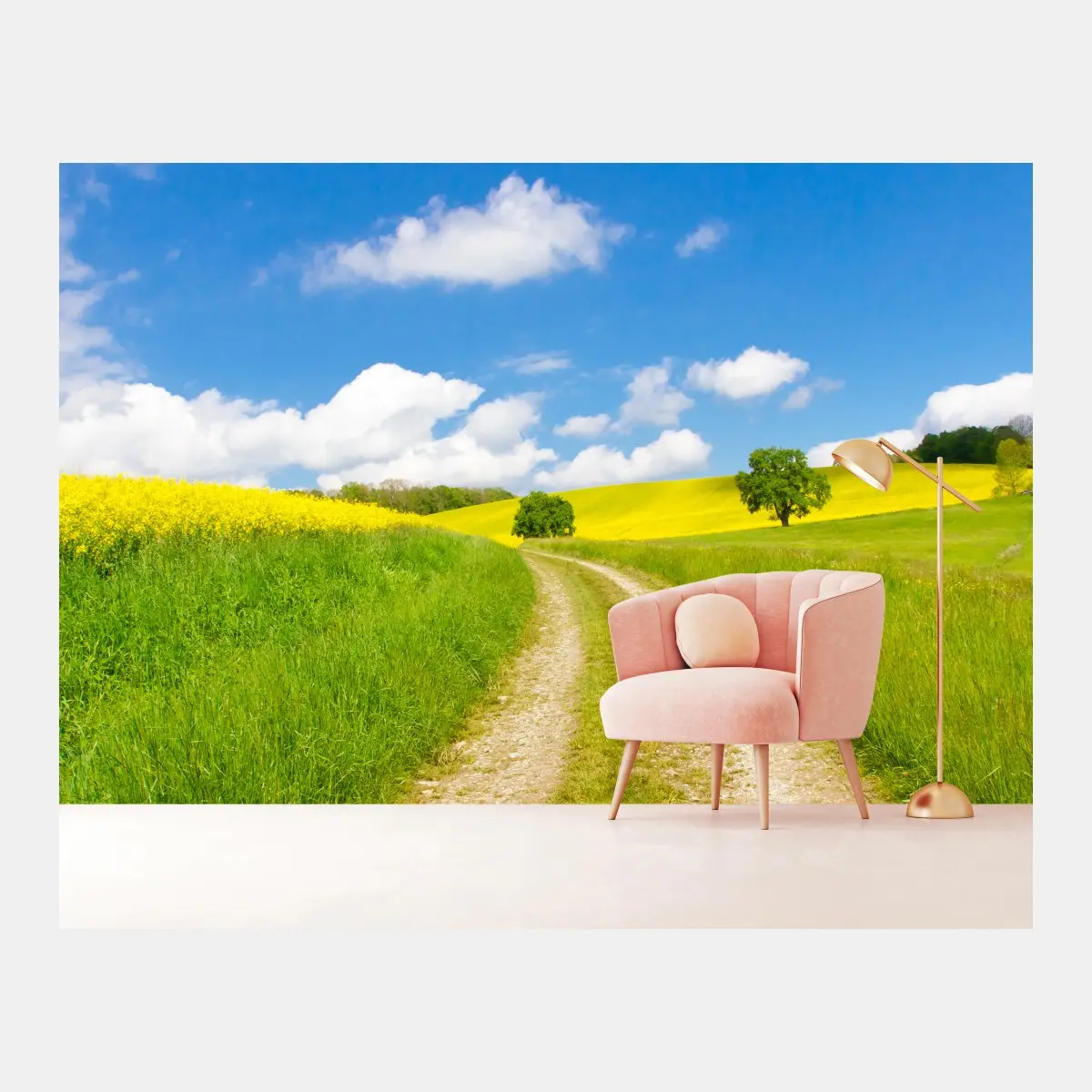 Fototapete sonniger landeweg durch gelbe felder – Pixers®
