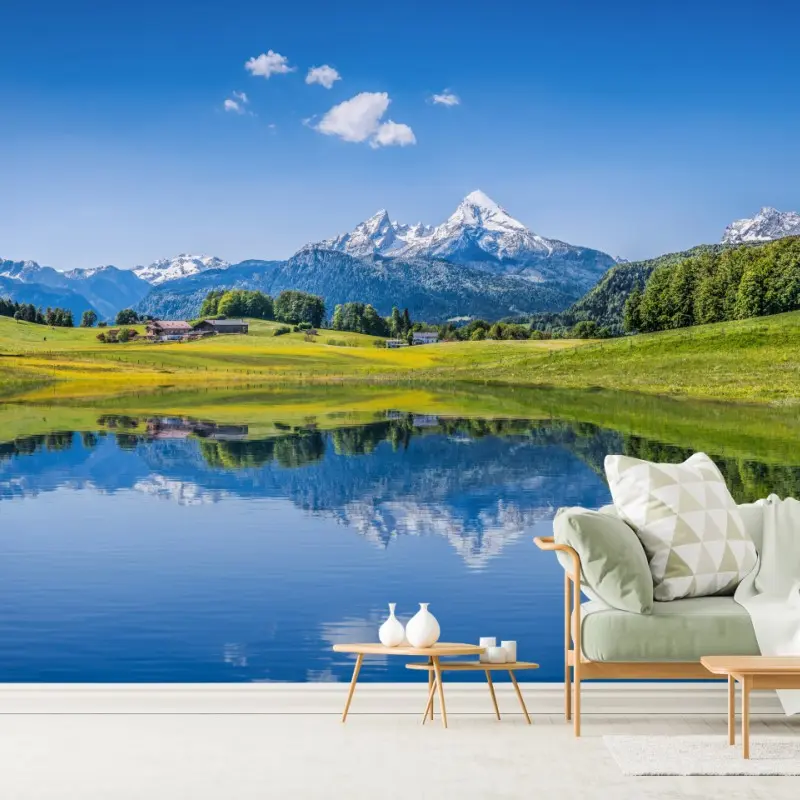 Fototapete alpine spiegelung: ruhige berglandschaft