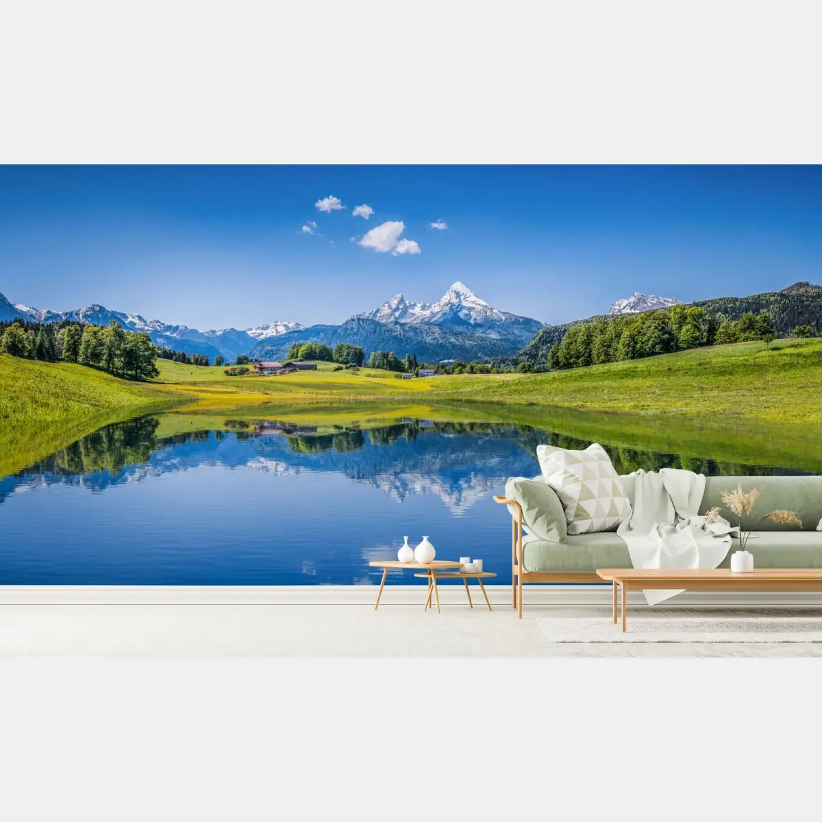 Fototapete alpine spiegelung: ruhige berglandschaft – Pixers®