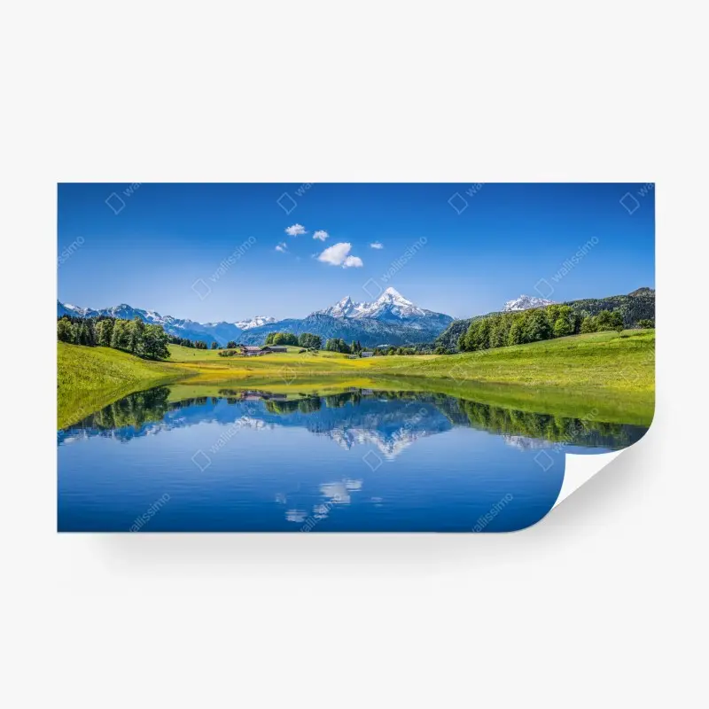 Fototapete alpine spiegelung: ruhige berglandschaft