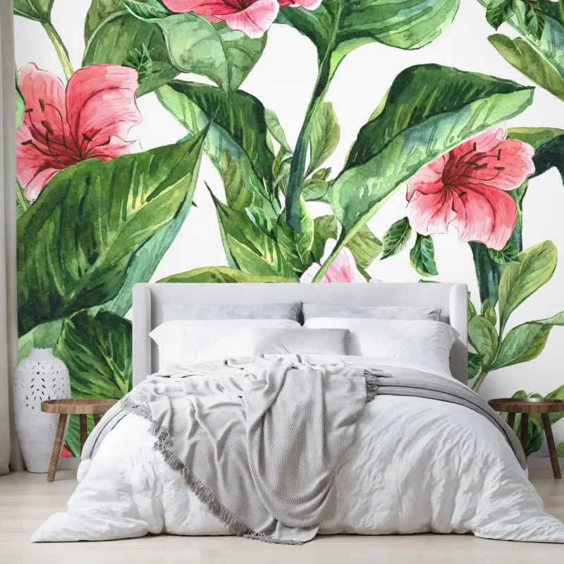 Fototapete rosa aquarell blumen botanikmotiv