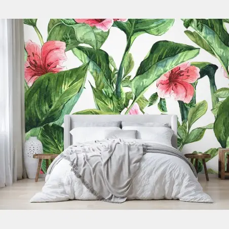 Fototapete rosa aquarell blumen botanikmotiv – Pixers®