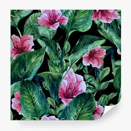 Fototapete rosa aquarellblumen auf schwarzem hintergrund – Pixers®