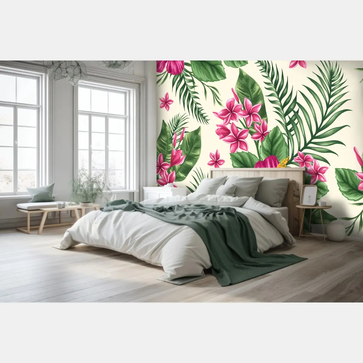 Fototapete tropisches muster mit rosa hibiskus – Pixers®