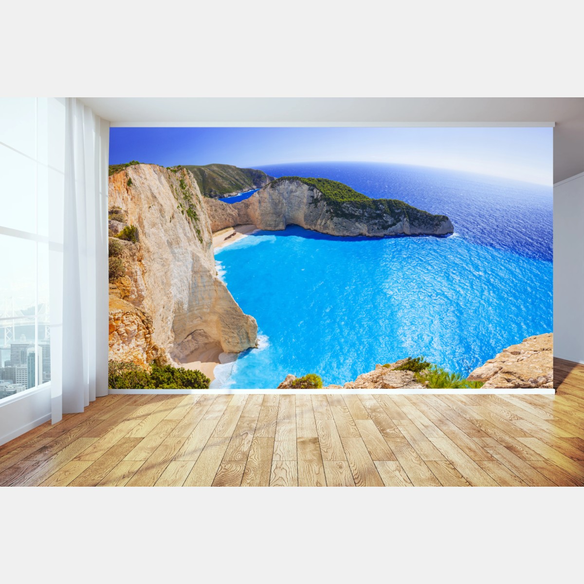 Fototapete türkisblauer klippenstrand panorama – Pixers®