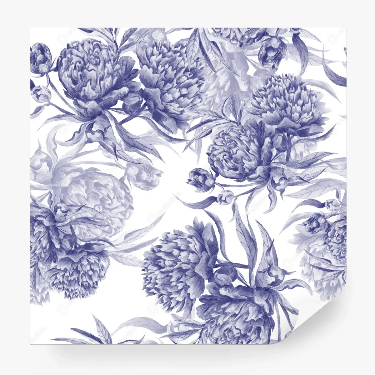 Fototapete blaue pfingstrosen botanisches muster – Pixers®