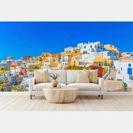 Fototapete sonniges Dorf Oia, Santorini – Pixers®