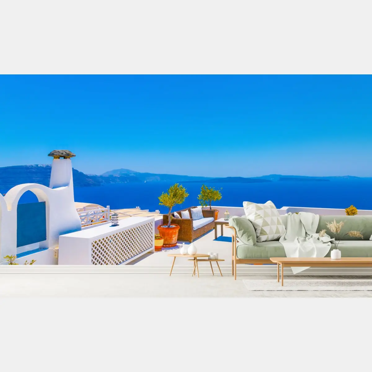 Fototapete terrasse in Oia mit meerblick, Santorini – Pixers®