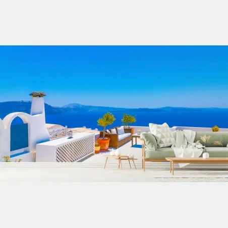 Fototapete terrasse in Oia mit meerblick, Santorini – Pixers®