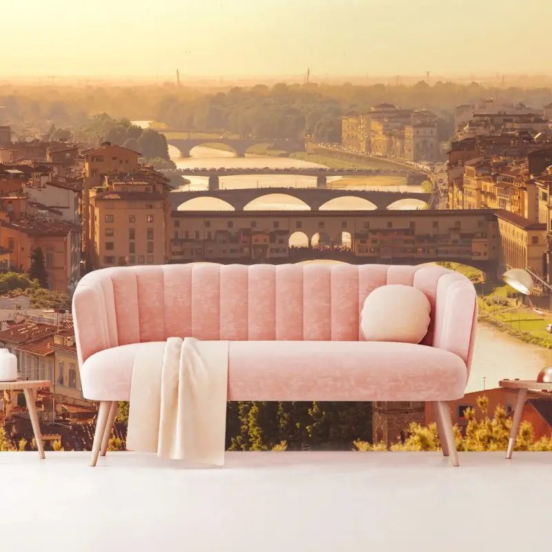 Fototapete goldener sonnenuntergang über Ponte Vecchio, Florenz