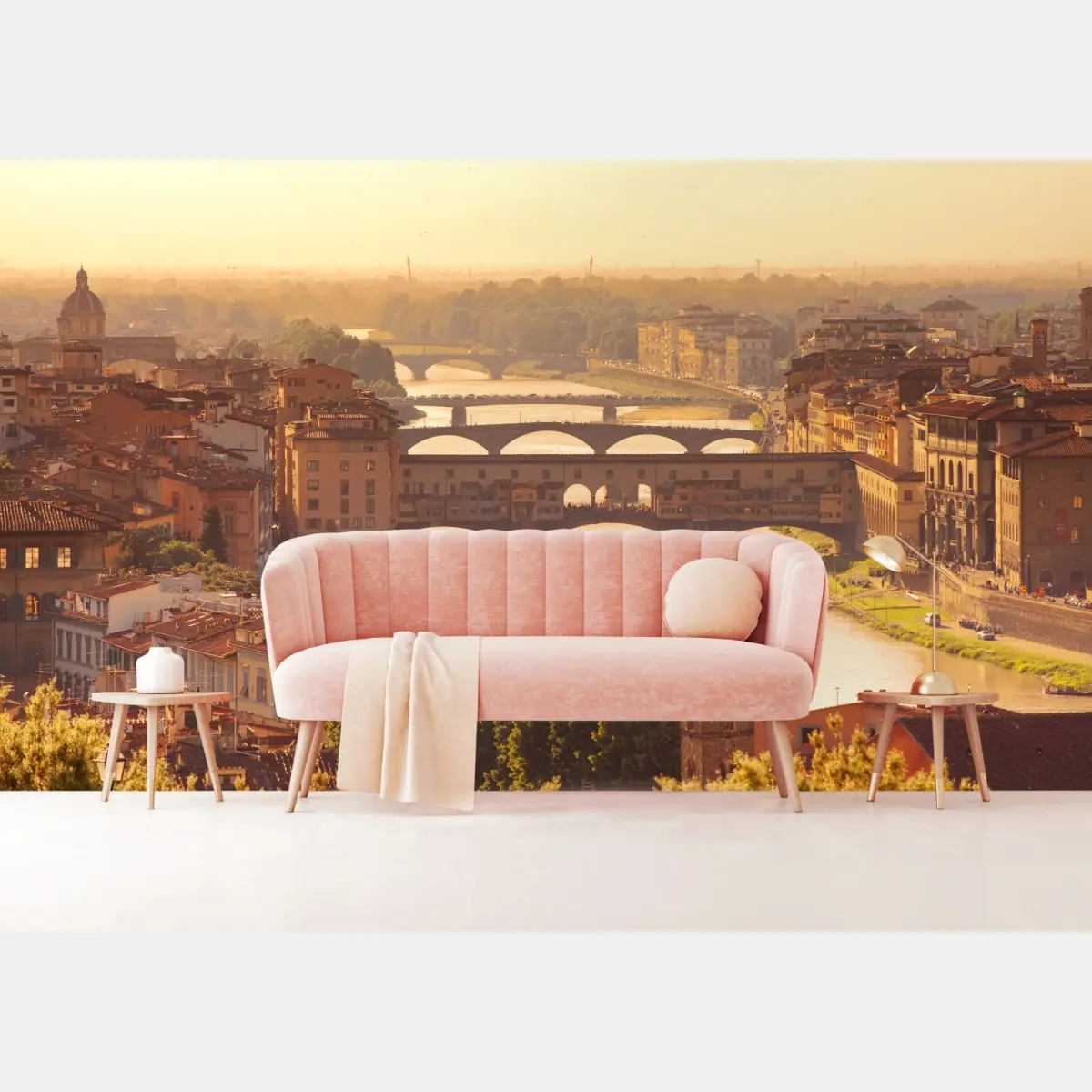 Fototapete goldener sonnenuntergang über Ponte Vecchio, Florenz – Pixers®