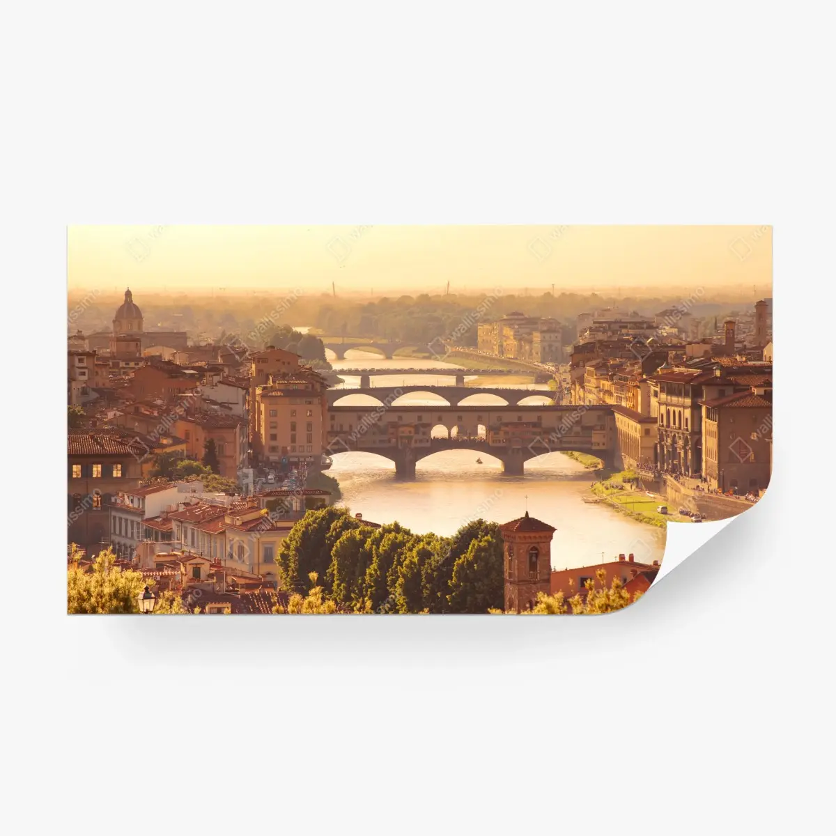 Fototapete goldener sonnenuntergang über Ponte Vecchio, Florenz – Pixers®
