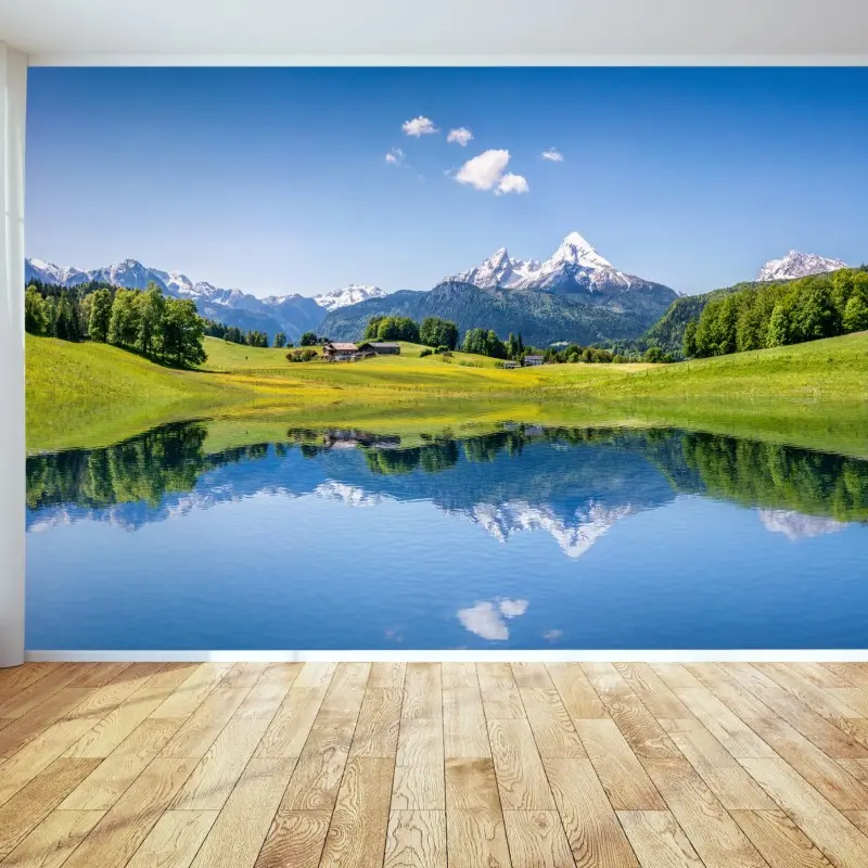 Fototapete alpenpanorama mit spiegelung im see