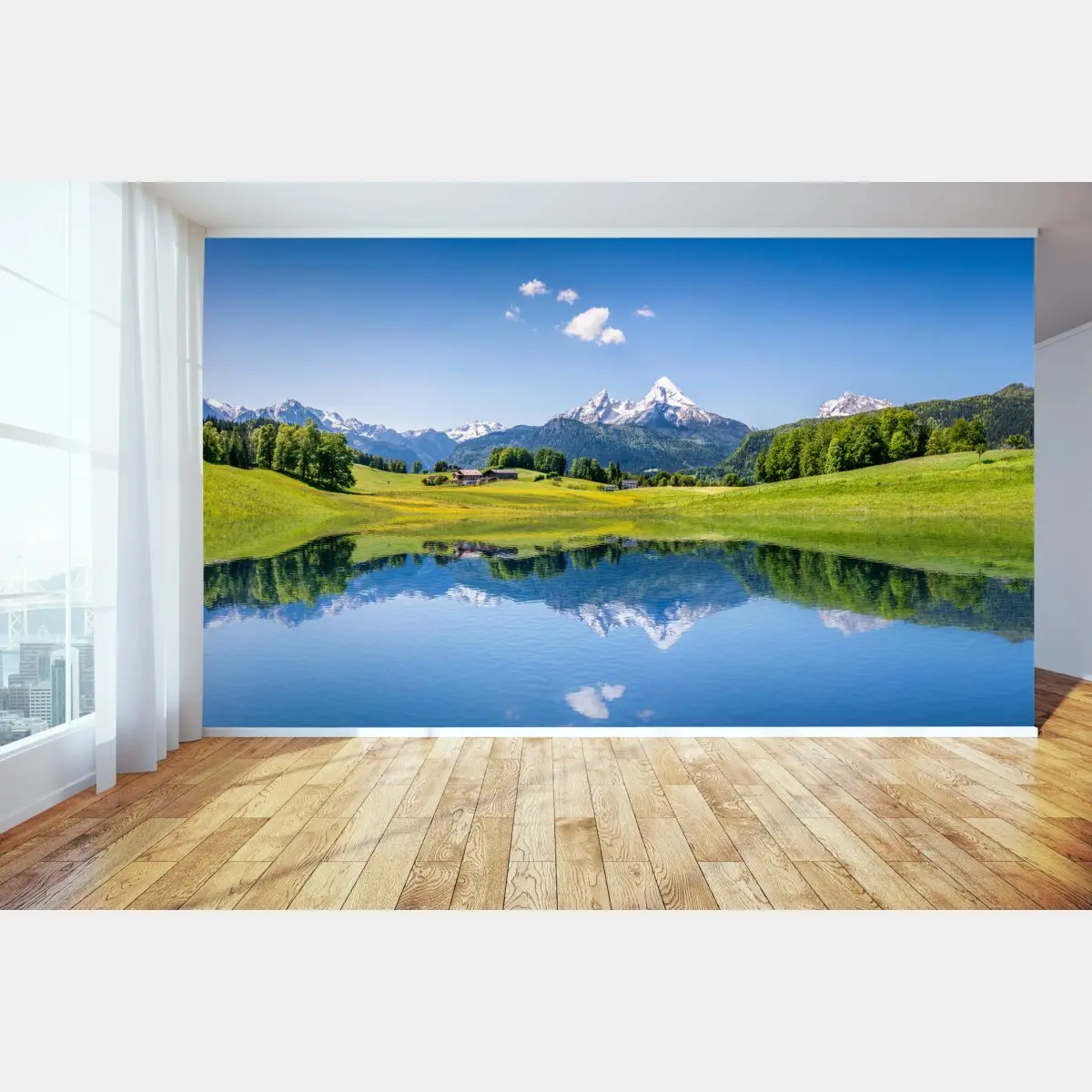 Fototapete alpenpanorama mit spiegelung im see – Pixers®