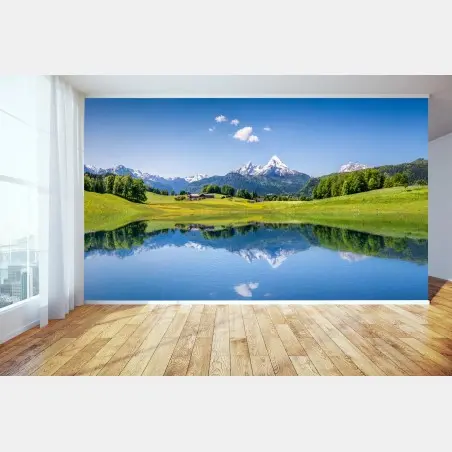 Fototapete alpenpanorama mit spiegelung im see – Pixers®