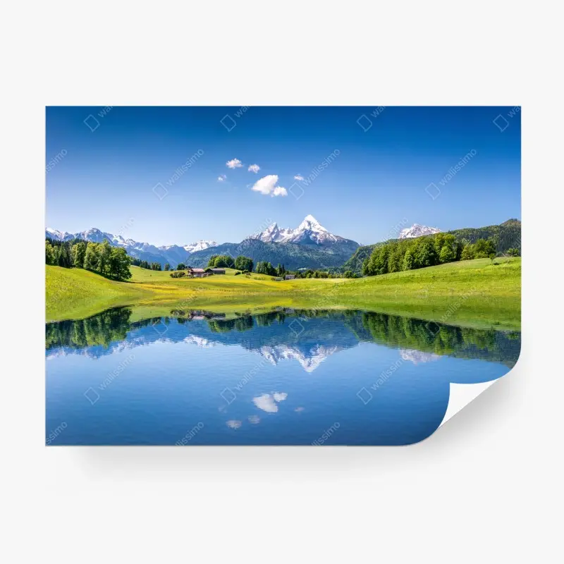 Fototapete alpenpanorama mit spiegelung im see