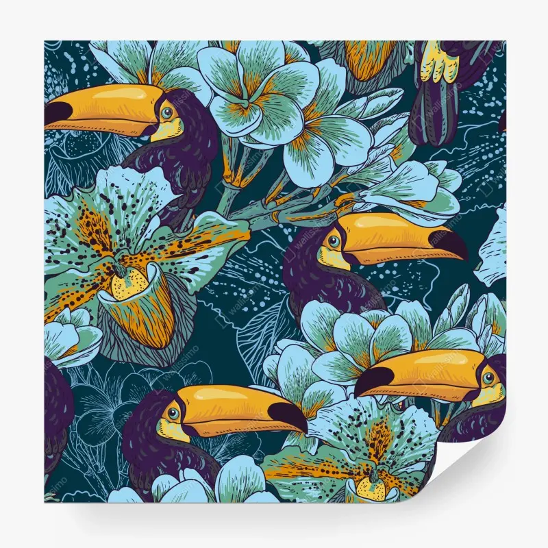 Fototapete tropisches tukan-blumenmuster