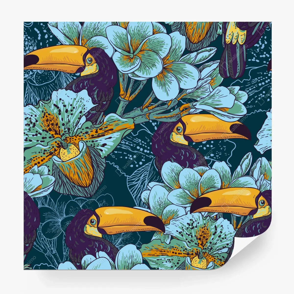 Fototapete tropisches tukan-blumenmuster – Pixers®