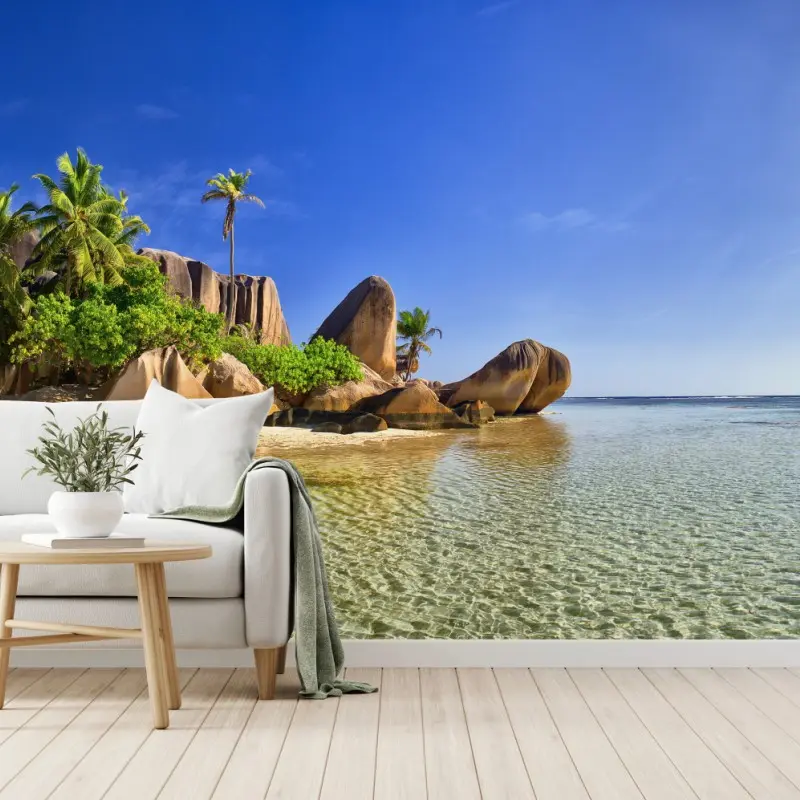 Fototapete tropischer strand mit granitfelsen und klarem wasser