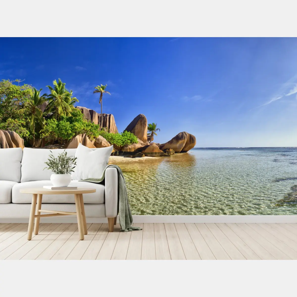 Fototapete tropischer strand mit granitfelsen und klarem wasser – Pixers®