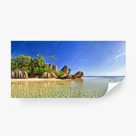 Fototapete tropischer strand mit granitfelsen und klarem wasser – Pixers®