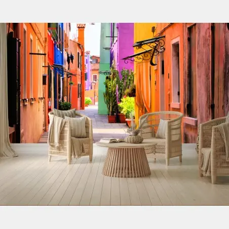 Fototapete bunte mediterrane gasse – Pixers®